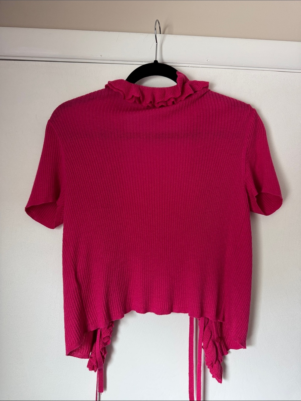 J. Crew Ruffle-Trim Ribbed Tie & Button Cropped Sweater - Picture 5 of 5